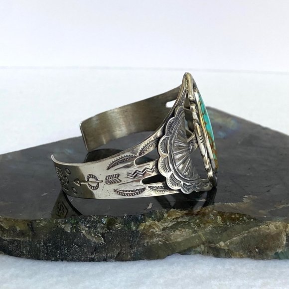 VTG Bell Trading Sterling Silver 925 Southwest Turquoise Wide Band Cuff Bracelet - Picture 4 of 16